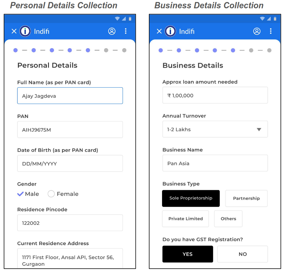 Personal & Business Details Screenshot