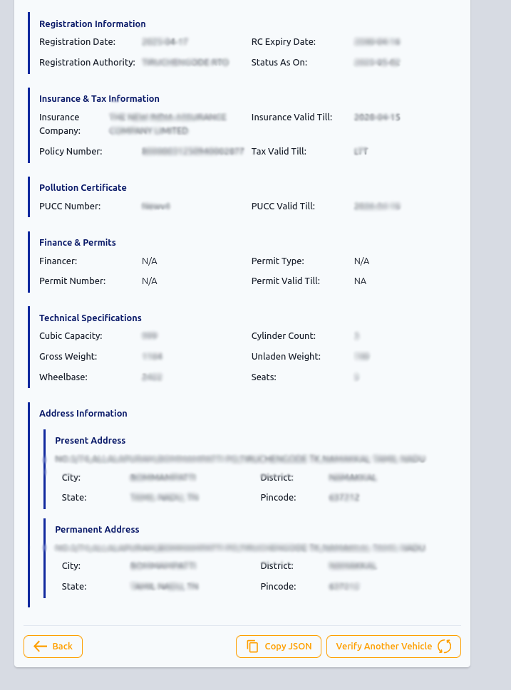 Vehicle RC Verification Result