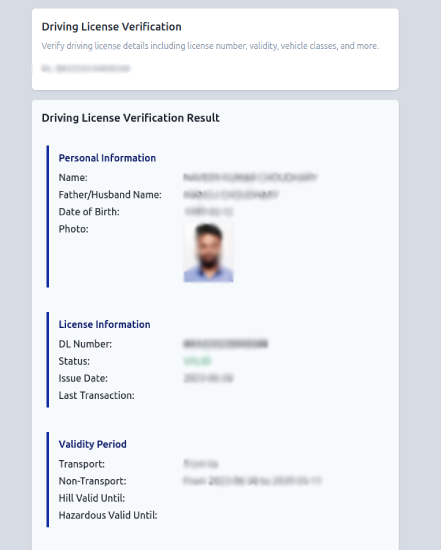 Driving License Verification Result Part 1