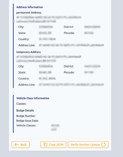 Driving License Verification Result Part 2