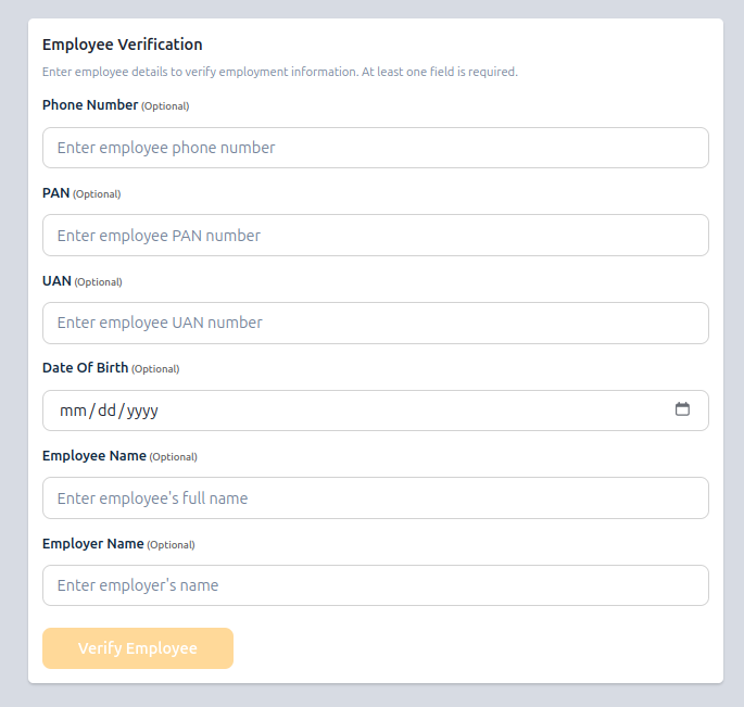 Employee Verification Input Page