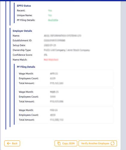 Employee Verification Results Page