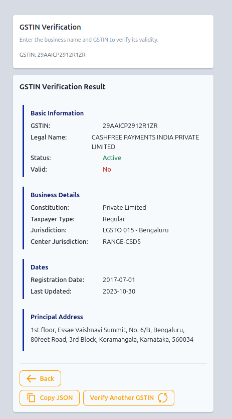 GSTIN Verification Result