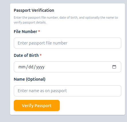 Passport Verification Input Page