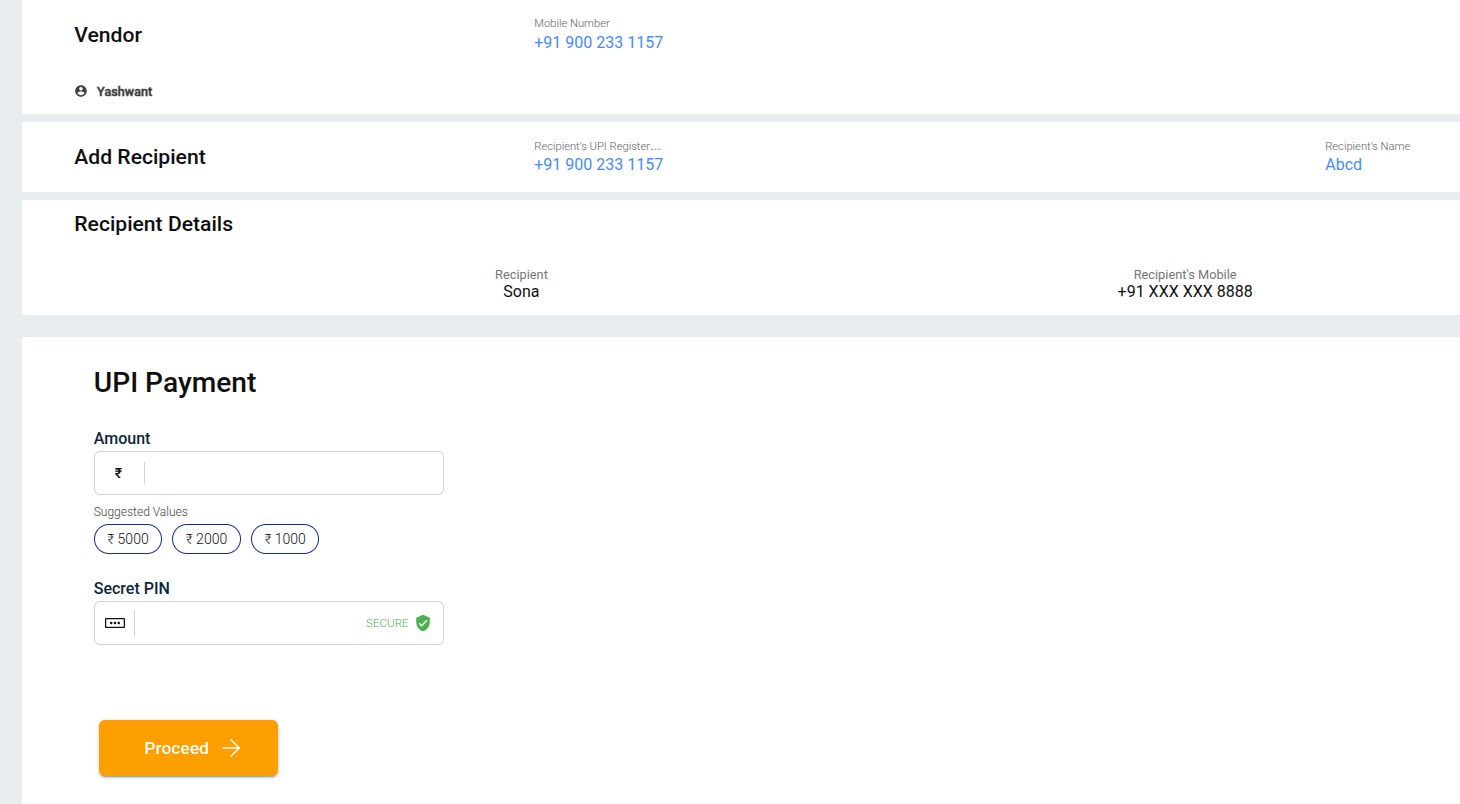 Payment Amount and Secret Pin Entry