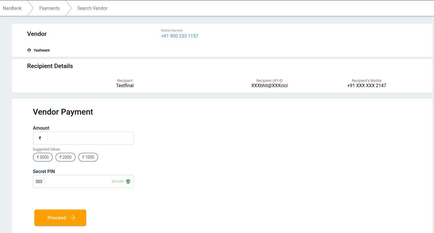Payment Amount and Secret Pin Entry