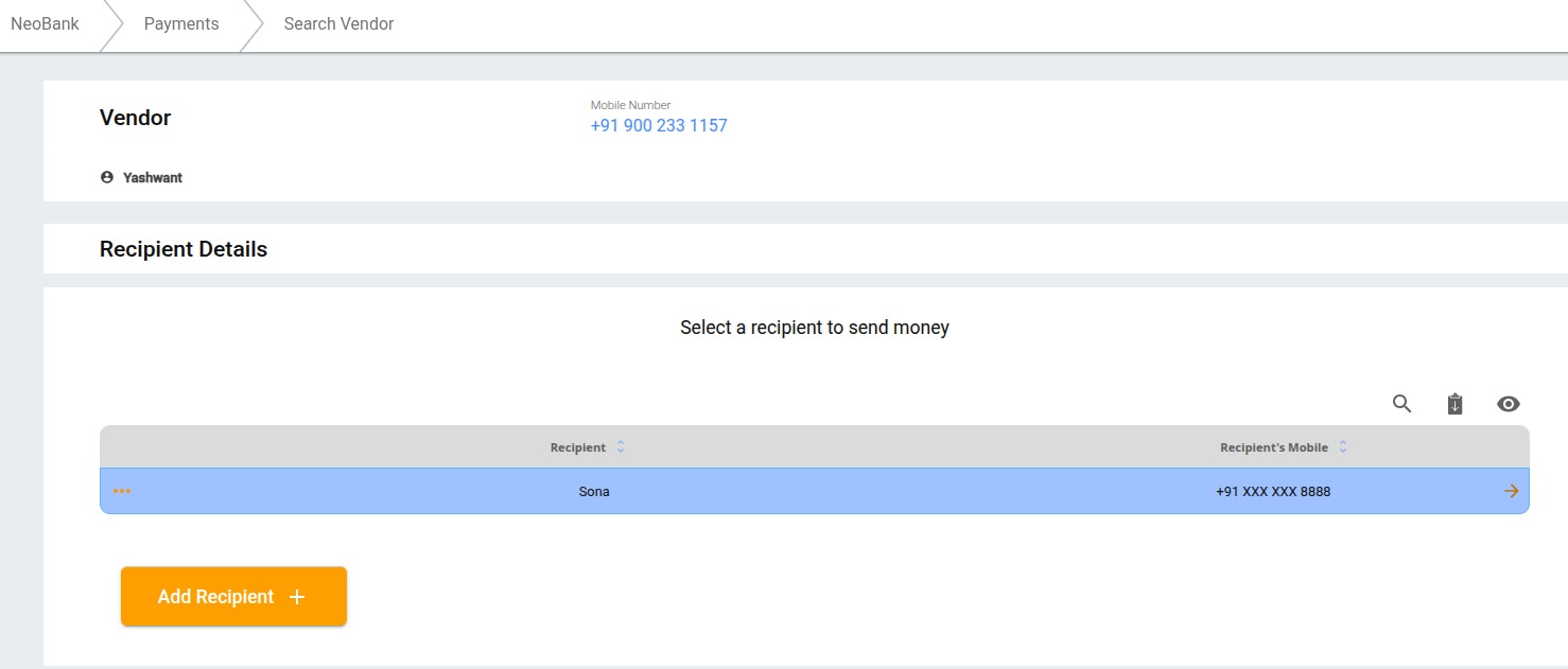 Choosing Recipient for payment
